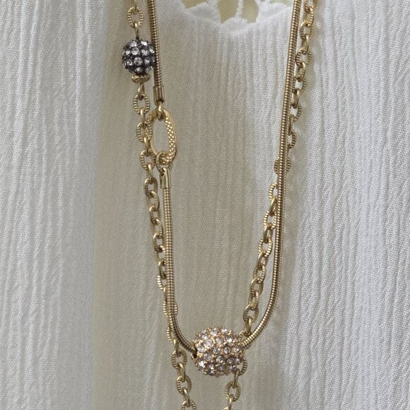 Chico’s Gold Tone Convertible 3 Strand Crystal Ball Layered Statement Necklace - Picture 4 of 15